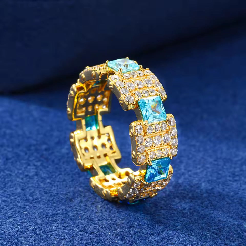 Anillo azul plata S925 moissanita