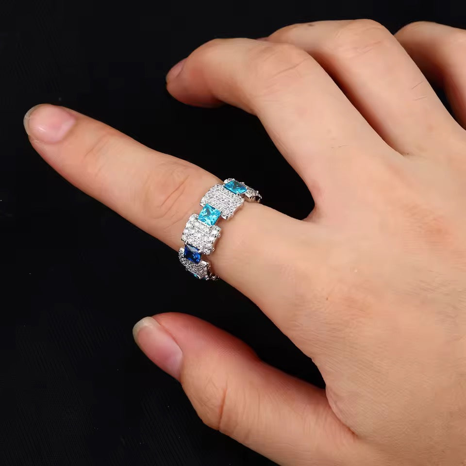 Anillo azul plata S925 moissanita