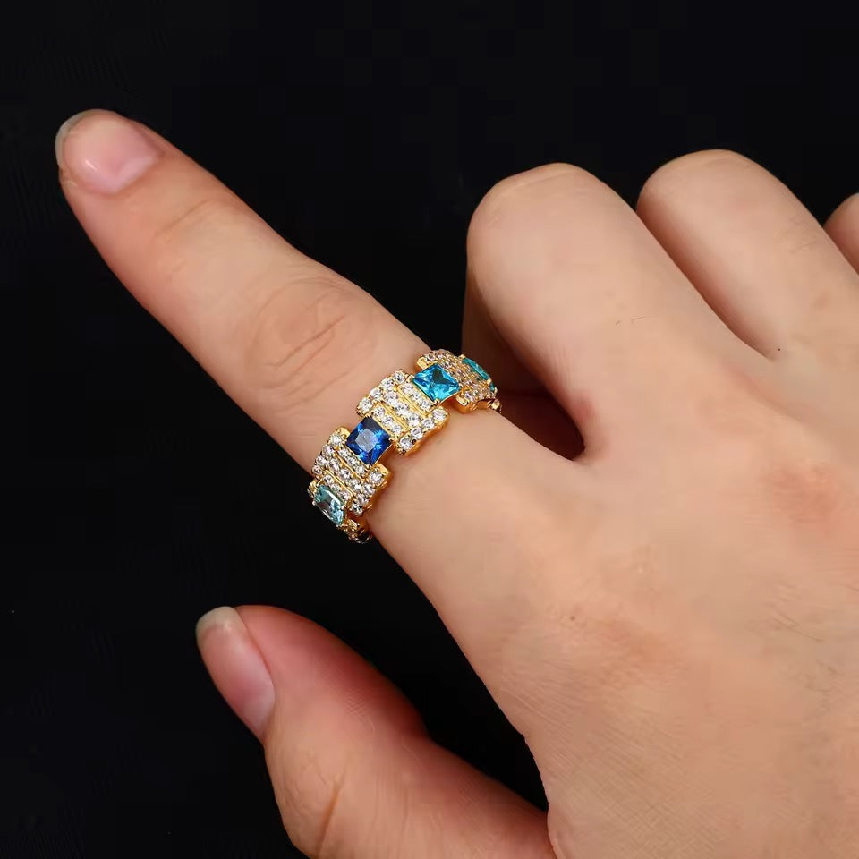 Anillo azul plata S925 moissanita