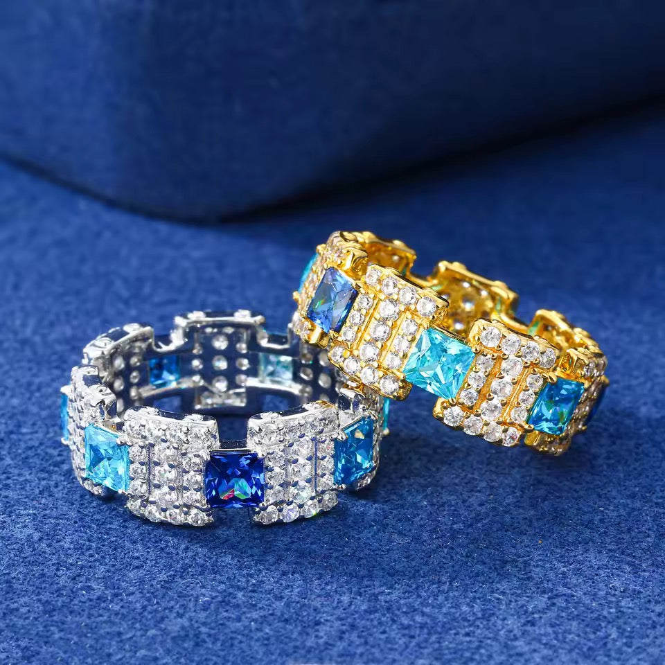 Anillo azul plata S925 moissanita