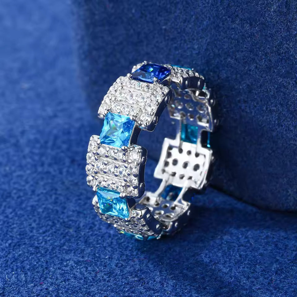 Anillo azul plata S925 moissanita