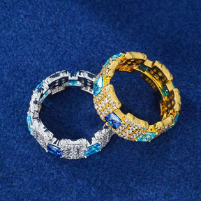 Anillo azul plata S925 moissanita