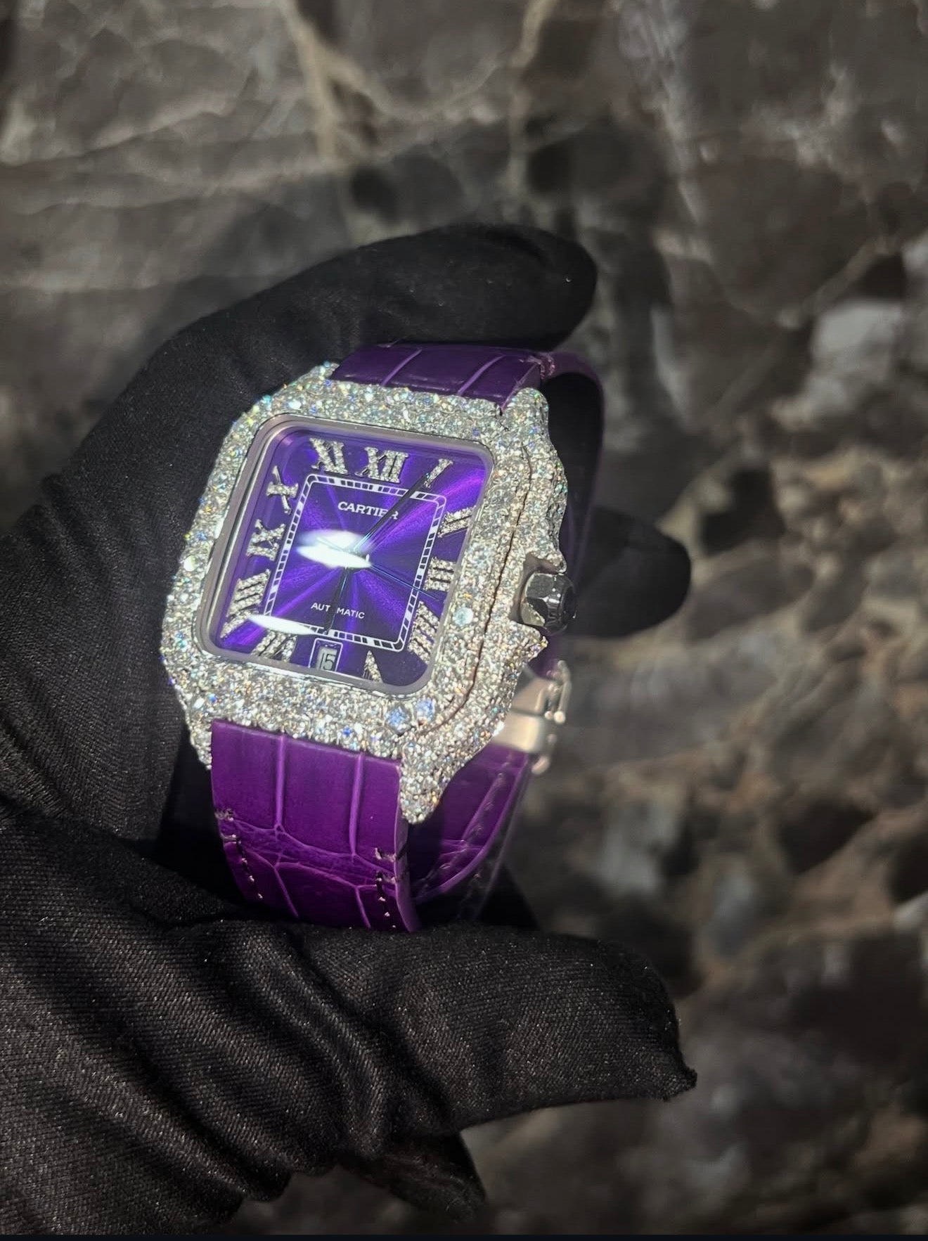 Reloj Purple Full Ice — Moissanita VVS · Calidad Suiza